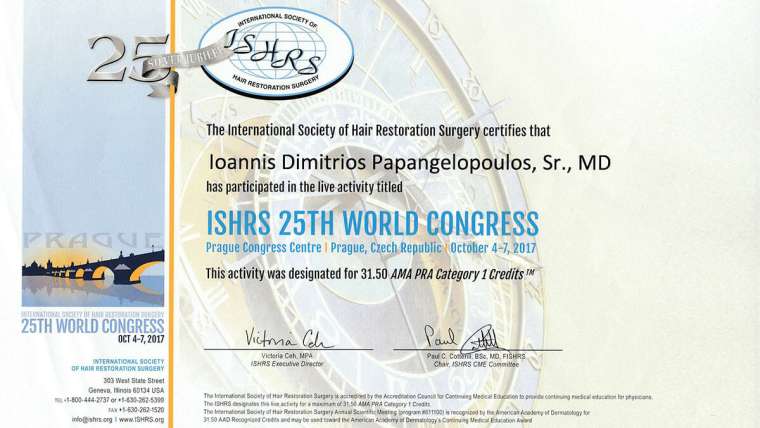 Dr Ioannis Papagelopoulos announced for the first time at the ISHRS world conference in Prague