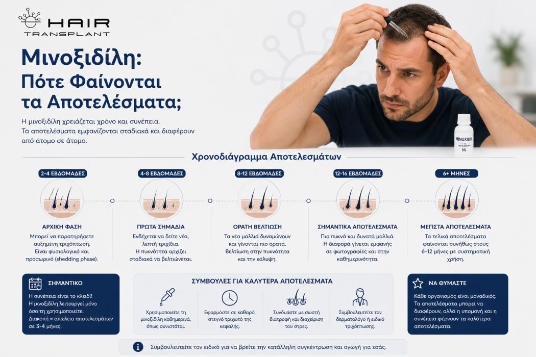 Αποτελέσματα θεραπείας με μινοξιδίλη σε διαφορετικά στάδια
