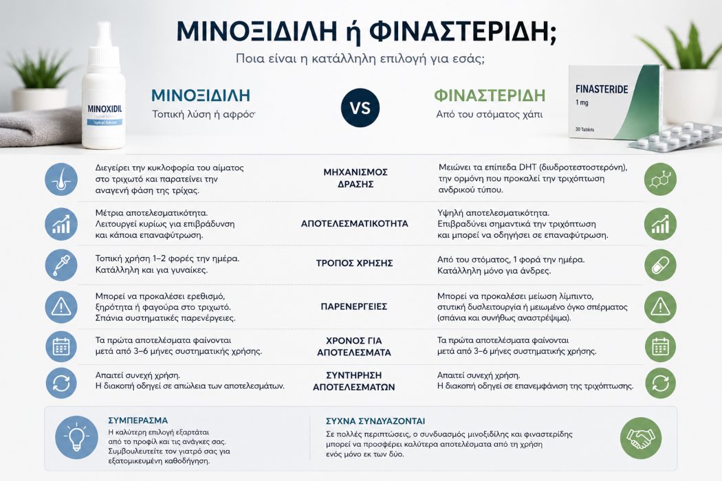 Σύγκριση μινοξιδίλης και φιναστερίδης για την αντιμετώπιση της τριχόπτωσης