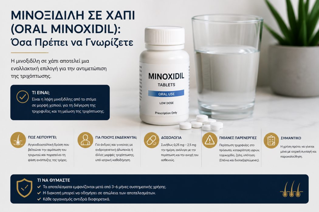 Δισκία μινοξιδίλης για την αντιμετώπιση της τριχόπτωσης