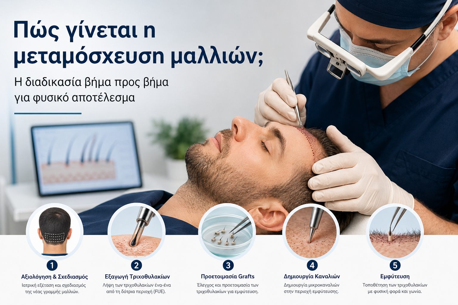 Διαδικασία μεταμόσχευσης μαλλιών από εξειδικευμένο δερματολόγο
