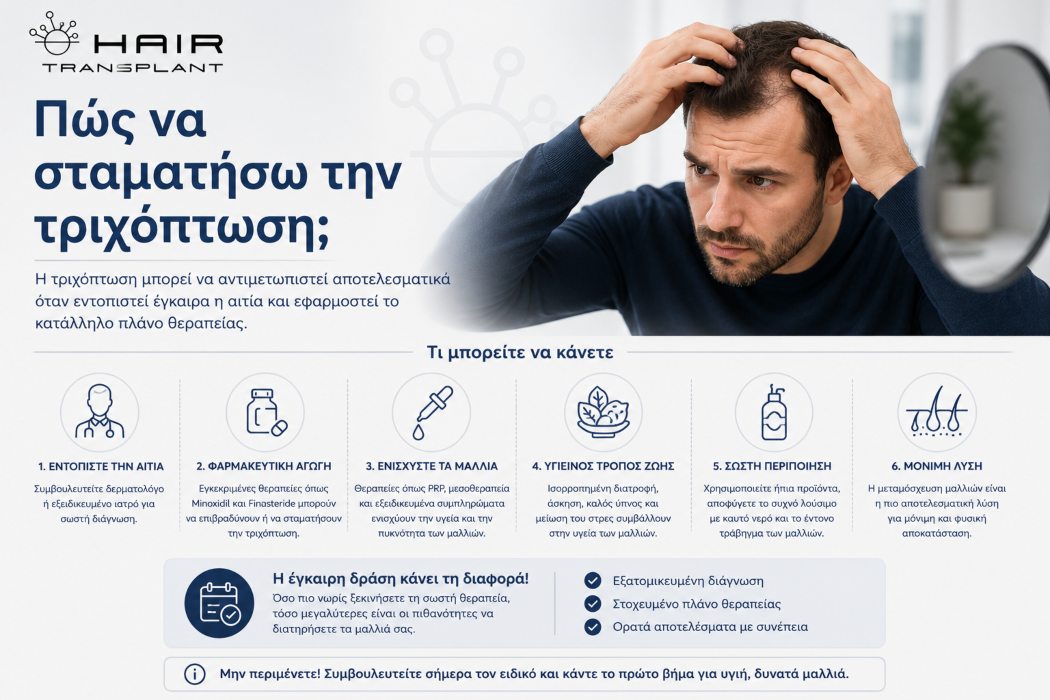 Δερματολόγος εξετάζει ασθενή με τριχόπτωση πριν προτείνει θεραπεία