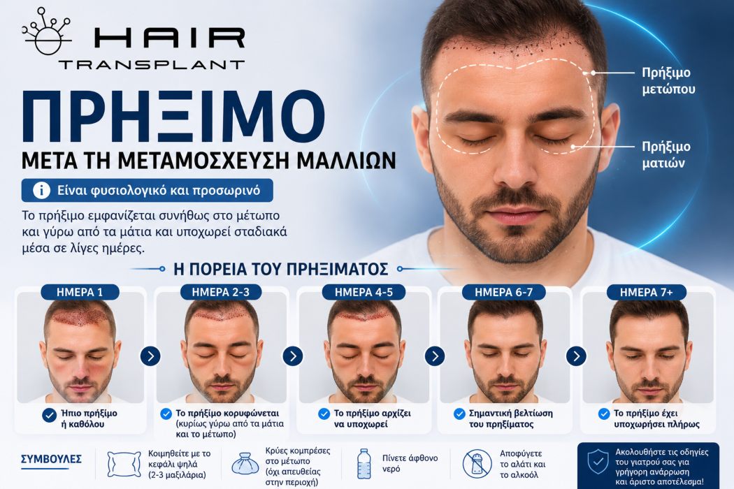 Πρήξιμο στο μέτωπο μετά από μεταμόσχευση μαλλιών