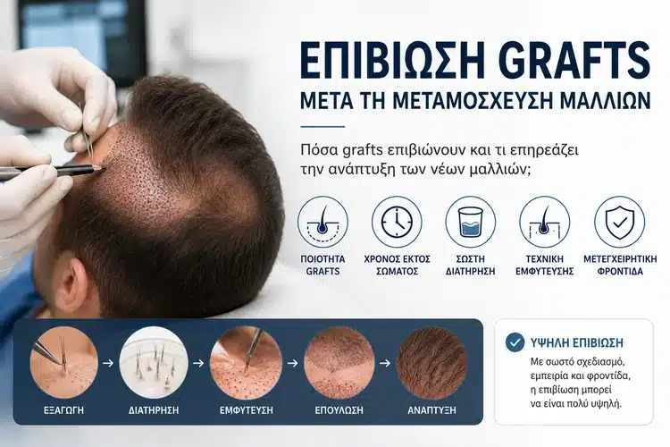 Επιβίωση grafts μετά τη μεταμόσχευση μαλλιών και παράγοντες που επηρεάζουν την ανάπτυξη