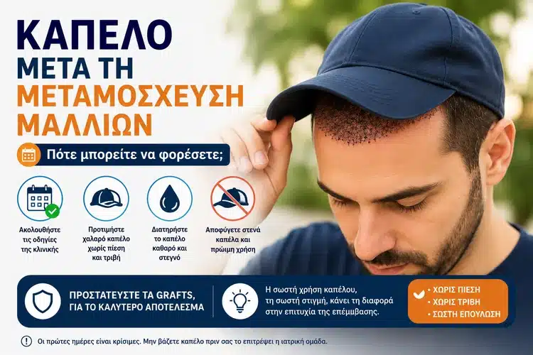 Καπέλο μετά τη μεταμόσχευση μαλλιών με προστασία των grafts από πίεση και τριβή