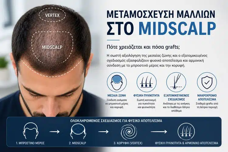 Μεταμόσχευση μαλλιών στο midscalp με σχεδιασμό πυκνότητας και κατανομή grafts