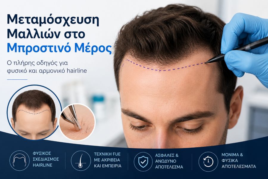 Μεταμόσχευση μαλλιών στο μπροστινό μέρος με φυσικό σχεδιασμό hairline