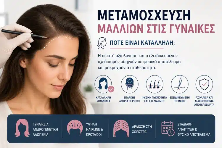 Μεταμόσχευση μαλλιών στις γυναίκες με αξιολόγηση hairline και δότριας περιοχής