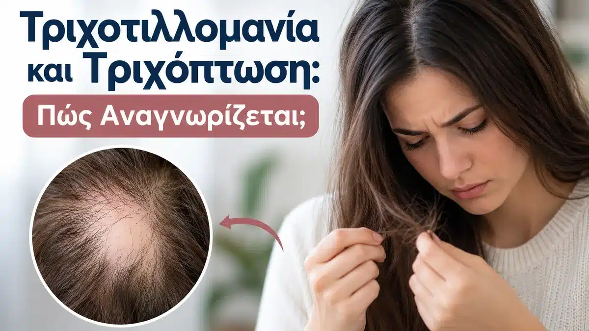 Τριχοτιλλομανία και τριχόπτωση με σπασμένες τρίχες διαφορετικού μήκους και ακανόνιστο patch στο τριχωτό